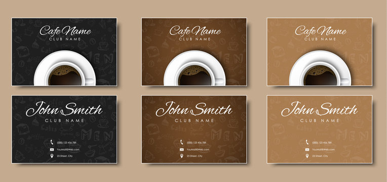 Template coffee cards with hand drawings and a cup