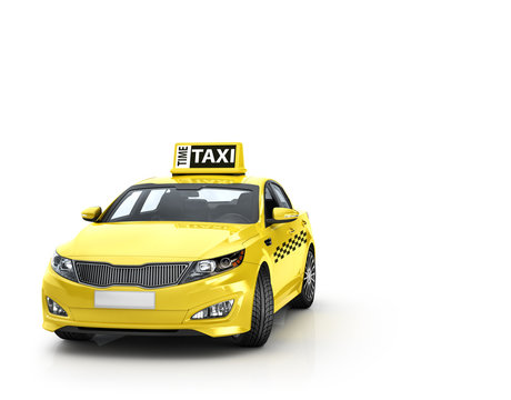 Yellow Taxi Isolated On White Background. 3d Illustration