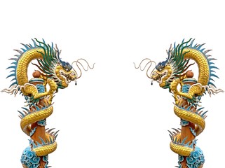 Twins Ancient dragon statue with copy space for your design
isolate on white background - beautiful chinese dragon 