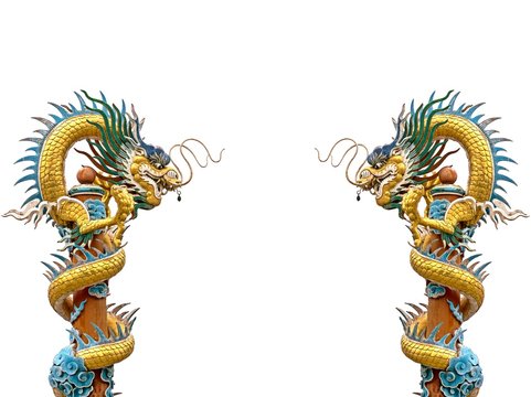 Twins Ancient dragon statue with copy space for your design
isolate on white background - beautiful chinese dragon 