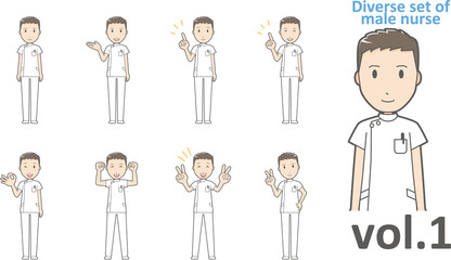 Diverse set of male nurse , EPS10 vector format vol.1