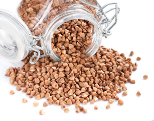 Buckwheat in bank isolated