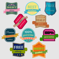 Set of Vector Badges with Ribbons. Web stickers and labels. Isolated vector illustration.
