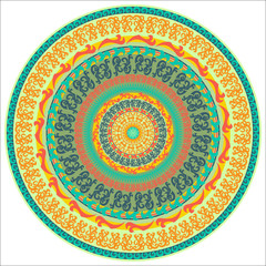 Fototapeta premium Ornament multicolor card with mandala. Round ornamental vector shape isolated on white. Vector illustration. 