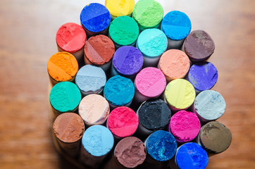 Set of different colored pastel chalk combined together.