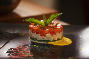 Salad in colors of Italy flag on table