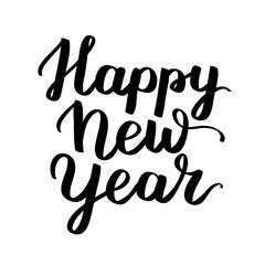 happy new year handwritten vector illustration, dark brush pen lettering isolated on white background