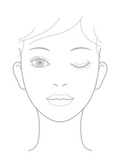 女性の顔　童顔　正面　ウインク