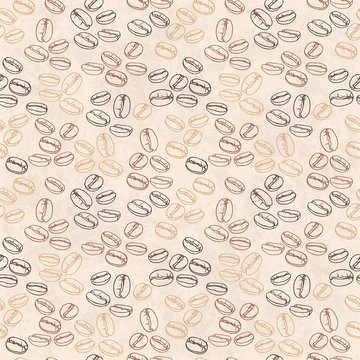 Seamless background with silhouettes of coffee beans