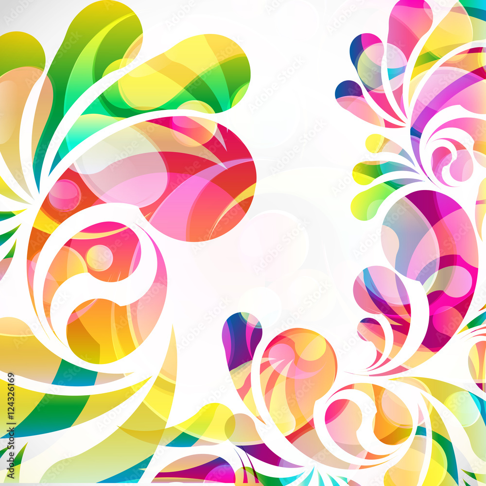 Poster abstract colorful paisley arc-drop pattern on a white background