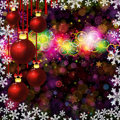 Christmas balls. Abstract colorful circles and snowflakes.
