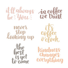 Set of vector motivational quotes about lifestyle. Cute pastel pallete on white isolated background.