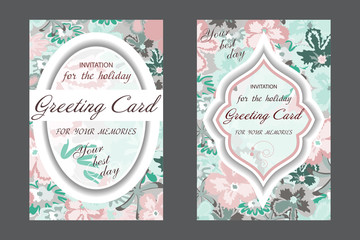Naklejka premium Set of wedding card. Vintage. Decorative retro greeting card. Vector