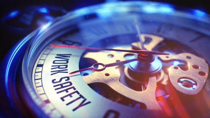 Work Safety - Phrase on Vintage Pocket Watch. 3D Render.