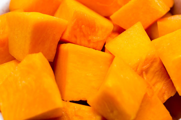 diced pumpkin and carrots for cooking