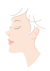 女性の顔　童顔　横顔