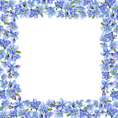 Floral frame with small blue watercolor flowers