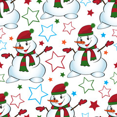 Christmas seamless pattern with snowman and star.. Vector