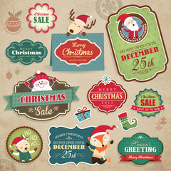 Christmas stickers, gift tags & sale icon