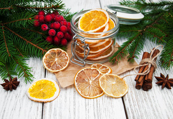 Jar with dried oranges