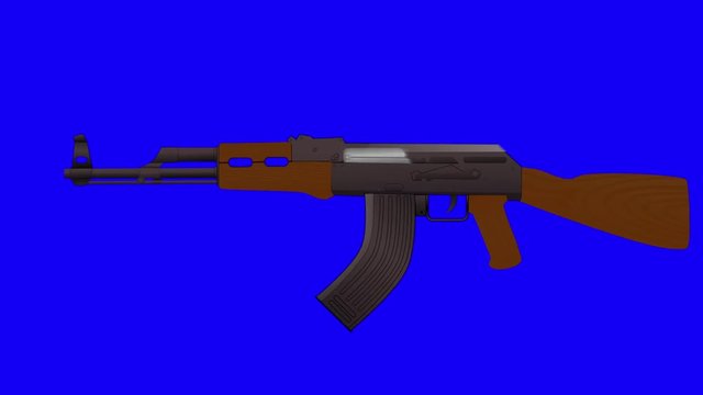 Cartoon Vector AK47 Fast Automatic Shooting on a Blue Screen Background