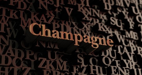 Champagne - Wooden 3D rendered letters/message.  Can be used for an online banner ad or a print postcard.