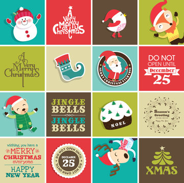 Christmas design elements for greeting card, gift tags and stickers
