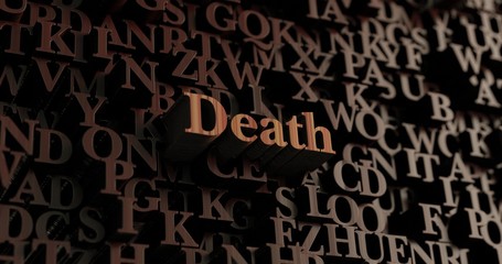 Death - Wooden 3D rendered letters/message.  Can be used for an online banner ad or a print postcard.