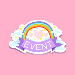 Event Template Label Sticker With Rainbow