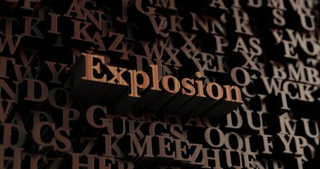 Explosion - Wooden 3D rendered letters/message.  Can be used for an online banner ad or a print postcard.