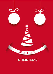 Christmas Greeting Card. Merry Christmas lettering, decoration creating human face with smile