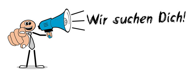 Wir suchen Dich! Mann mit Megafon