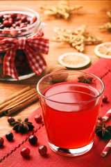 Christmas beverage - cranberry kissel on festive table.