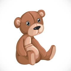 Toy teddy bear sit on floor isolated on white background