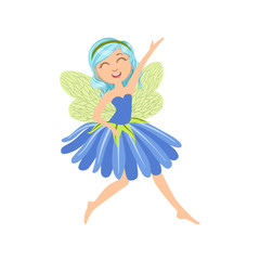 Cute Fairy In Blue Dress Girly Cartoon Character