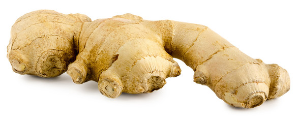 Brown medical ginger root isolated on white background