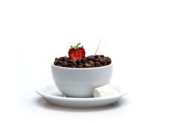 Coffee beans, strawberry and marshmallow