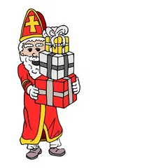 Poster Sinterklaas met stapel cadeaus © emieldelange