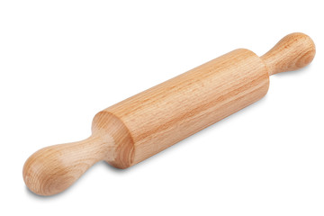 wooden rolling pin for rolling dough isolated on white backgroun
