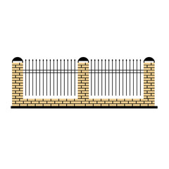 Stone Fence Design Element Template With Metal Grid