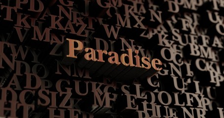 Paradise - Wooden 3D rendered letters/message.  Can be used for an online banner ad or a print postcard.