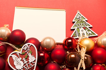 Greeting card  mock up with christmas ornaments