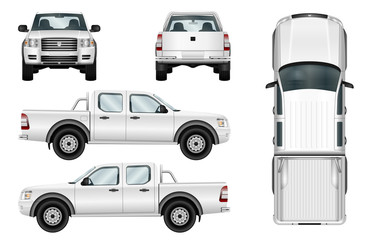 Pickup truck vector template isolated car on white background. All elements in groups on separate layers. - obrazy, fototapety, plakaty