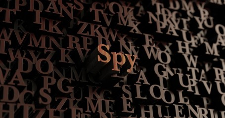 Spy - Wooden 3D rendered letters/message.  Can be used for an online banner ad or a print postcard.