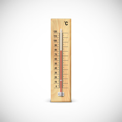 Thermometer on wooden base.