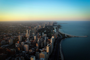 City of Chicago panorama on the coast of Michgan Lake, USA
