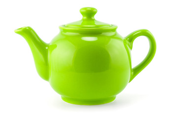 green teapot isolated on white background - 124336982