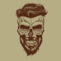 Skull with hairstyle and beard