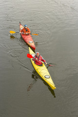 Kayaking on the river.