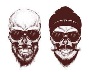 Two modern skull with sunglasses